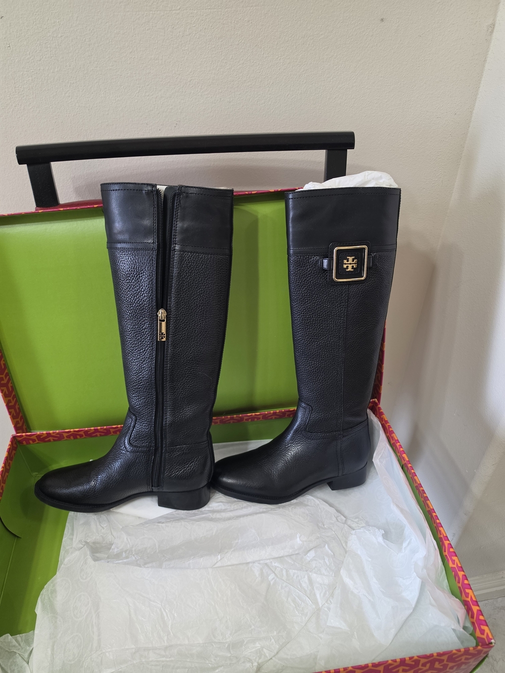 Tory Burch Black Tall Leather Riding Boots